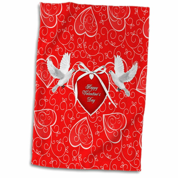 3dRose Red and White Heart Full of Love Towel 15 x 22 